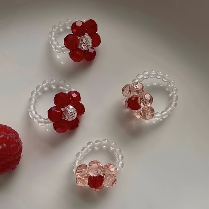 Boho Handcrafted Beaded Flower Rings Set of 2